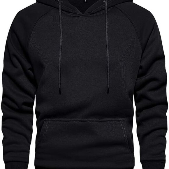 Men's Black Pullover Hoodie - Soft Fleece Sports Sweatshirt with Kangaroo Pocket